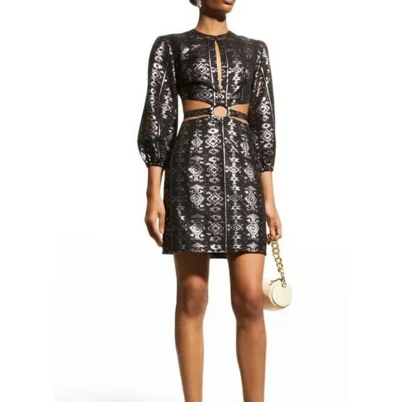 LACE THE LABEL Sz M Medium Black Rose Gold Geo Cutout Mini Dress NWT - Picture 1 of 12